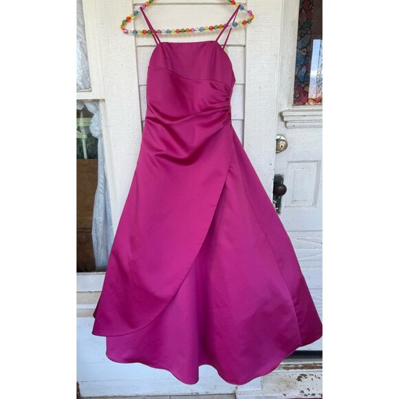 Vintage 90's Fuscia Pink Midi Formal Prom Bridal Dress Tulle Puff Size 6 - Picture 1 of 12